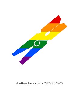 Clothes peg sign. Rainbow gay LGBT rights colored Icon at white Background. Illustration.