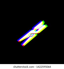 Clothes peg sign. Red, green and blue unfocused contour icon at black background. Illustration.