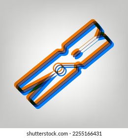 Clothes peg sign. Stroked Icon in orange, azure and old lavender Colors at gray Background. Illustration.