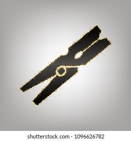 Clothes peg sign. Vector. Blackish icon with golden stars at grayish background.