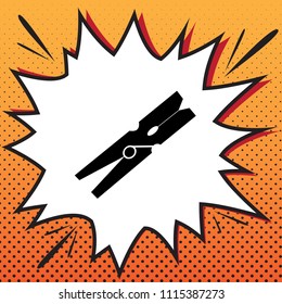 Clothes peg sign. Vector. Comics style icon on pop-art background.