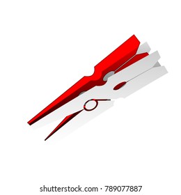 Clothes peg sign. Vector. Detachable paper icon with red body stock. Isolated.