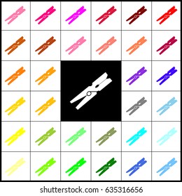 Clothes peg sign. Vector. Felt-pen 33 colorful icons at white and black backgrounds. Colorfull.
