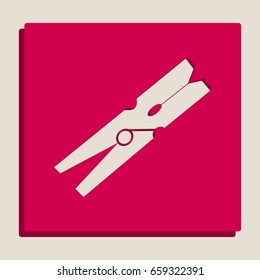 Clothes peg sign. Vector. Grayscale version of Popart-style icon.