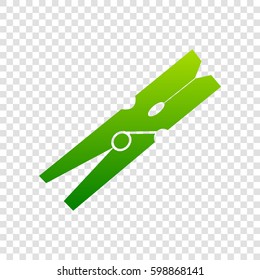 Clothes peg sign. Vector. Green gradient icon on transparent background.