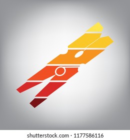 Clothes peg sign. Vector. Horizontally sliced icon with colors from sunny gradient in gray background.