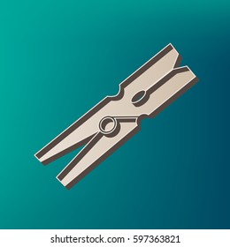 Clothes peg sign. Vector. Icon printed at 3d on sea color background.