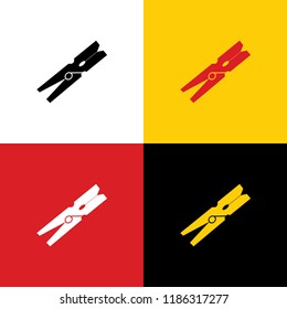 Clothes peg sign. Vector. Icons of german flag on corresponding colors as background.