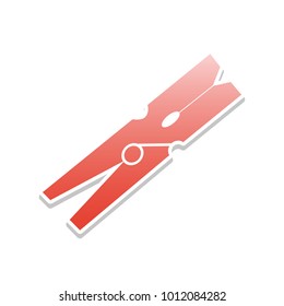 Clothes peg sign. Vector. Reddish icon with white and gray shadow on white background. Isolated.