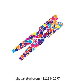 Clothes peg sign. Vector. Stained glass icon on white background. Colorful polygons. Isolated.