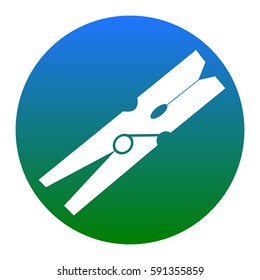 Clothes peg sign. Vector. White icon in bluish circle on white background. Isolated.