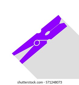 Clothes peg sign. Violet icon with flat style shadow path.