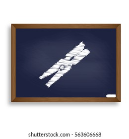 Clothes peg sign. White chalk icon on blue school board with shadow as background. Isolated.