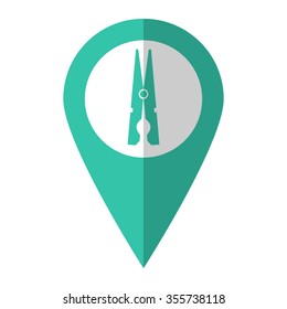 clothes peg - vector icon;  green map pointer