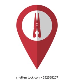 clothes peg - vector icon; red map  pointer
