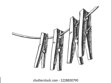 clothes pegs sketch vector. isolated object drawing.