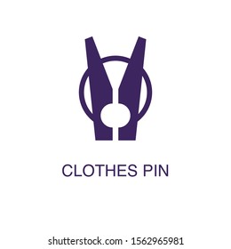 Clothes pin element in flat simple style on white background. Clothes pin icon, with text name concept template