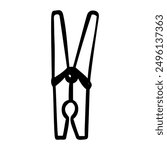 Clothes pin hand drawn doodle. An item for drying clothes on a clothesline. House cleaning. Laundry room. Vector outline line art illustration.