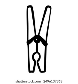 Clothes pin hand drawn doodle. An item for drying clothes on a clothesline. House cleaning. Laundry room. Vector outline line art illustration.