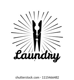 Clothes Pin icon. The Laundry logo, Dry Cleaning Service label. Clothes Pin in beams. Vector illustration.