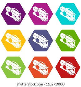 Clothes pin icons 9 set coloful isolated on white for web