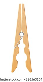 Clothes pin. Realistic wooden peg for housework and laundry. Wooden clip for clothes to line. Vector illustration of clothespin