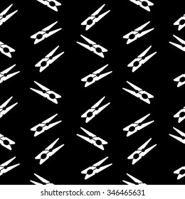 Clothes pin seamless pattern on black. Vector illustration.