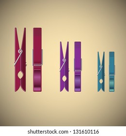 Clothes pin set on gradient background, vector illustration