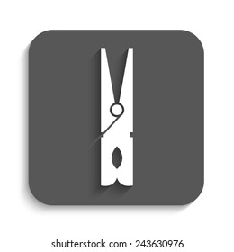 Clothes Pin  - Vector Icon With Shadow On A Grey Button