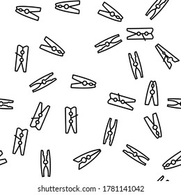 Clothes Pins Fasteners Vector Seamless Pattern Thin Line Illustration