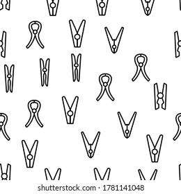 Clothes Pins Fasteners Vector Seamless Pattern Thin Line Illustration