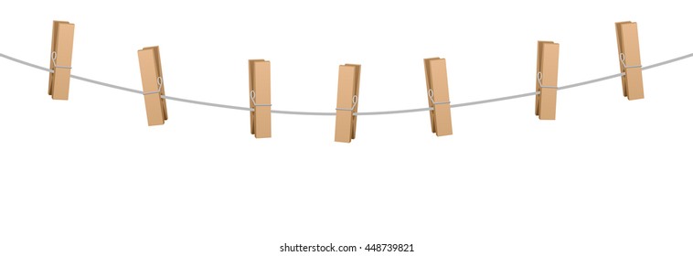 Clothes pins on a clothes line rope holding nothing.