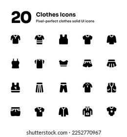 Iconos de ropa perfectos para píxeles adecuados para aplicaciones web y móviles ui