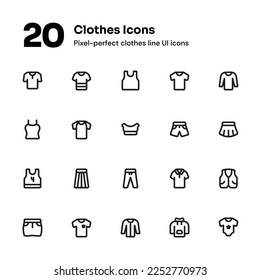Clothes pixel-perfect icons suitable for website and mobile apps ui