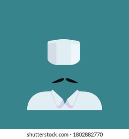 
Clothes for the profession and mustaches symbol on blue. Hand drawn line vector illustration