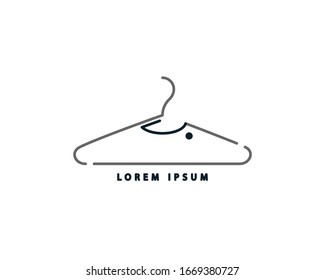 Clothes rack, hanger. Simple linear icon, symbol, label for sewing workshop, shop, atelier, tailoring or custom-made clothes.