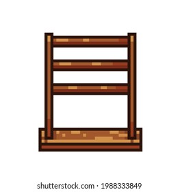 Ropa en rack colocada en el suelo, imagen en píxel. Material de píxel para cremallera de madera. Material de píxel para toallas. Línea de ropa. Ilustración vectorial. Bandeja de toalla de pie. Arte de píxeles de toalla.