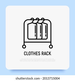 Clothes rack, rail thin line icon. Wardrobe equipment. Clothing hanger. Modern vector illustration of furniture for apparel storage.