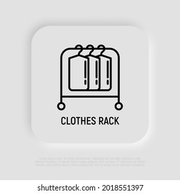 Clothes rack, rail thin line icon. Wardrobe equipment. Clothing hanger. Modern vector illustration of furniture for apparel storage.