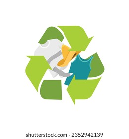 Clothes recycle icon with textile inside. Sustainable fashion symbol. Eco friendly concept. Vector illustration.