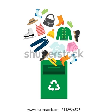 Clothes recycling bin. Textile recycle vector illustration.