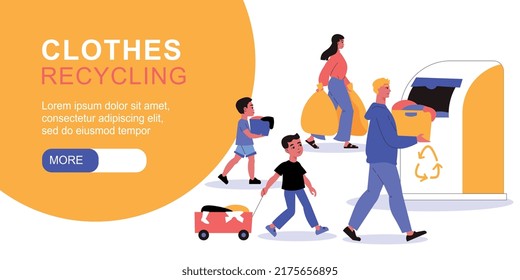 Banner horizontal de reciclaje de ropa con símbolos textiles ilustración vectorial plana