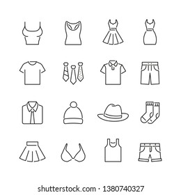 Clothes related icons: thin vector icon set, black and white kit