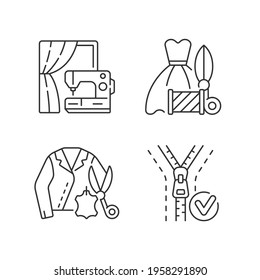 Clothes repair service linear icons set. Professional upholstery. Sewing machine. Textile alteration. Customizable thin line contour symbols. Isolated vector outline illustrations. Editable stroke