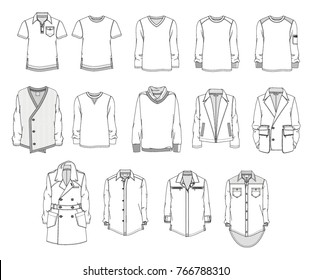 Men´s clothes set design. Modern tops collection for fashion industry.