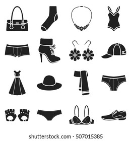 Clothes set icons in black style. Big collection clothes vector symbol stock