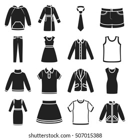 Clothes set icons in black style. Big collection clothes vector symbol stock