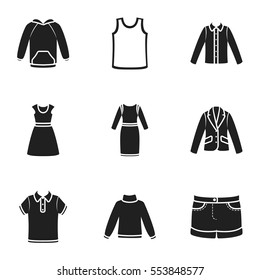 Clothes set icons in black style. Big collection of clothes vector symbol stock illustration
