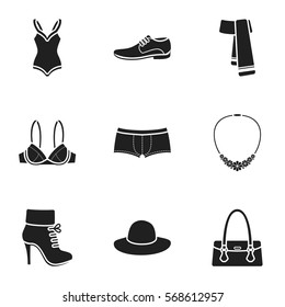 Clothes set icons in black style. Big collection of clothes vector symbol stock illustration