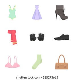 Clothes set icons in cartoon style. Big collection of clothes vector symbol stock illustration